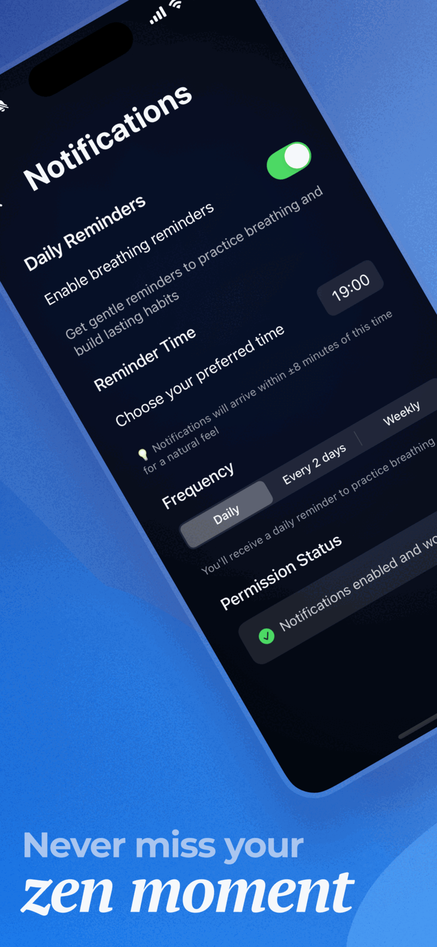 Daily Reminders and Notifications settings to build consistent breathing habits