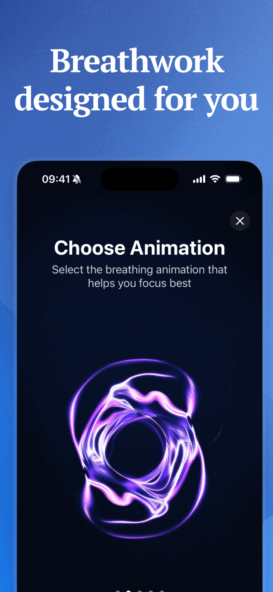 Choose Animation screen with 5 beautiful visual guides for focused breathing