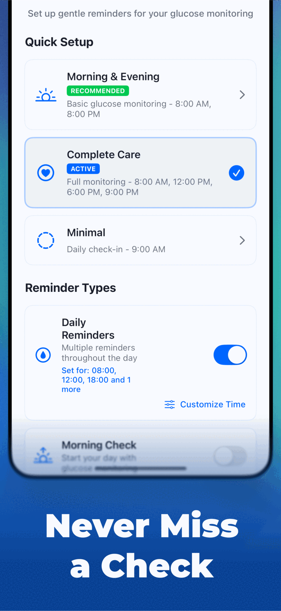 Smart Reminders with Morning & Evening and Complete Care monitoring schedules