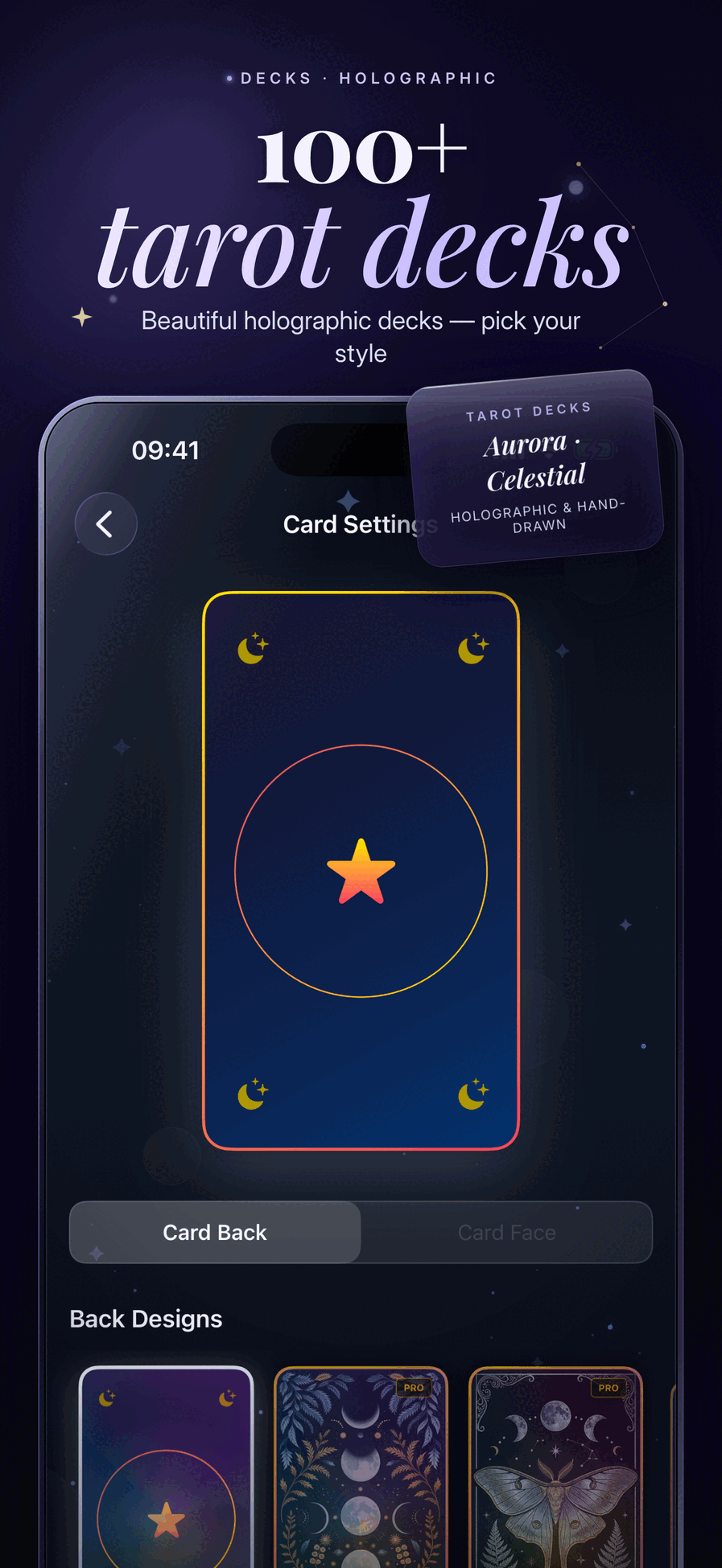 Mystic tarot library with 100+ tarot decks to choose from for readings