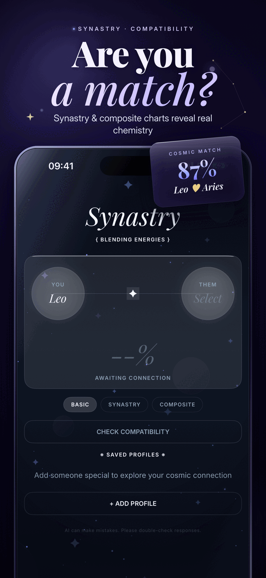 Mystic compatibility and synastry screen for relationship astrology analysis