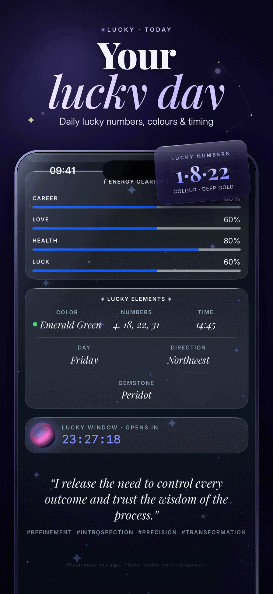Mystic lucky day forecast with love career health and luck ratings